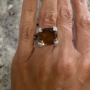 David Yurman 14mm Smoky Topaz Diamond Ring Sz5
